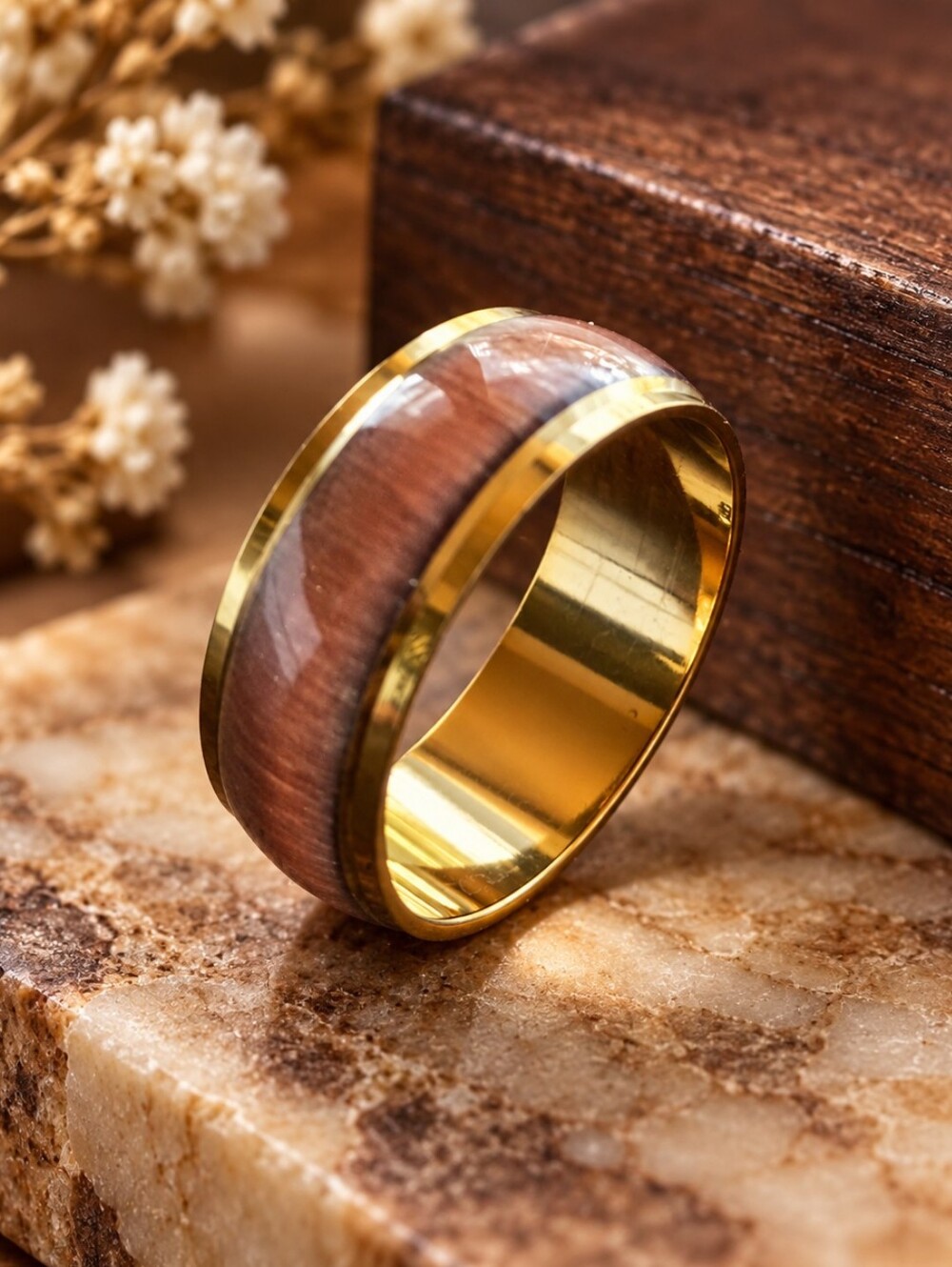 Gold Pinkish Brown Band Ring Size 6.5